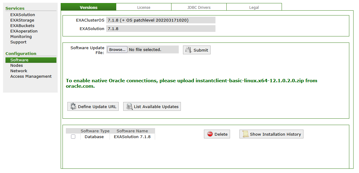 EXAoperation software upload